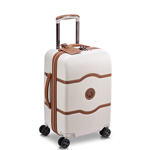 DELSEY Paris Chatelet Spinner Luggage - Lightweight Polycarbonate with Leather Accents, Champagne White - DELSEY Paris Chatelet Spinner Luggage - Lightweight Polycarbonate with Leather Accents, Champagne White - Travelking