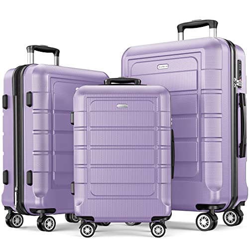SHOWKOO Luggage Sets Expandable PC+ABS Durable Suitcase, 3PC, Lavender - SHOWKOO Luggage Sets Expandable PC+ABS Durable Suitcase, 3PC, Lavender - Travelking