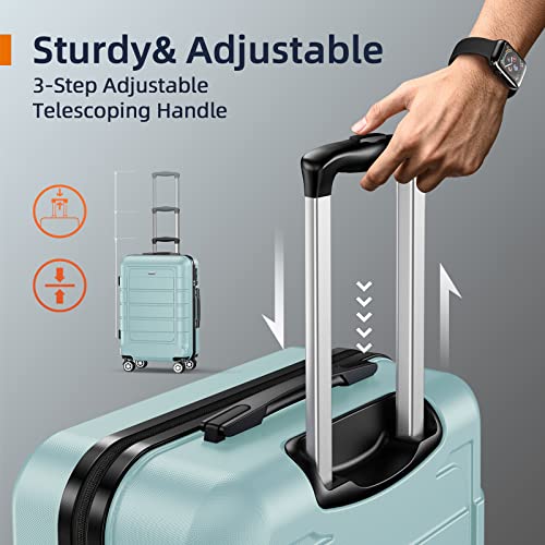 SHOWKOO Luggage Sets Expandable PC+ABS Durable Double Wheels, Mint Green - SHOWKOO Luggage Sets Expandable PC+ABS Durable Double Wheels, Mint Green - Travelking