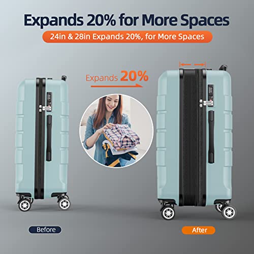 SHOWKOO Luggage Sets Expandable PC+ABS Durable Double Wheels, Mint Green - SHOWKOO Luggage Sets Expandable PC+ABS Durable Double Wheels, Mint Green - Travelking