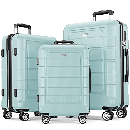 SHOWKOO Luggage Sets Expandable PC+ABS Durable Double Wheels, Mint Green - SHOWKOO Luggage Sets Expandable PC+ABS Durable Double Wheels, Mint Green - Travelking