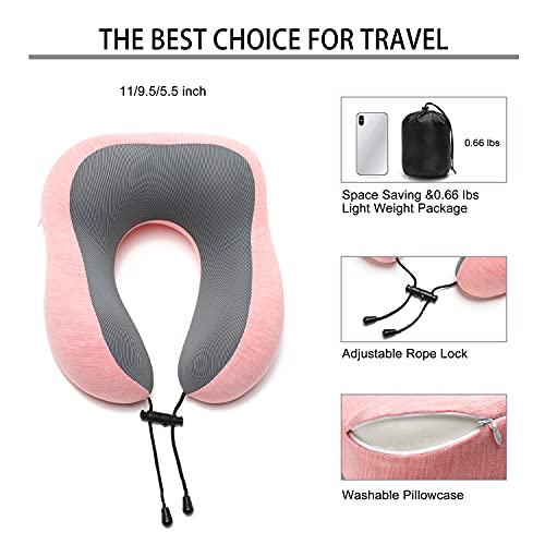 Travel Pillow Memory Foam Neck, Skin-Friendly and Breathable, Pink - Travel Pillow Memory Foam Neck, Skin-Friendly and Breathable, Pink - Travelking