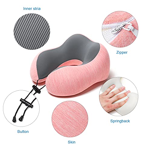 Travel Pillow Memory Foam Neck, Skin-Friendly and Breathable, Pink - Travel Pillow Memory Foam Neck, Skin-Friendly and Breathable, Pink - Travelking