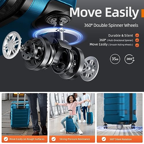 SHOWKOO Luggage Sets Expandable PC+ABS Durable Suitcase 3 PC Set, Sea Blue - SHOWKOO Luggage Sets Expandable PC+ABS Durable Suitcase 3 PC Set, Sea Blue - Travelking