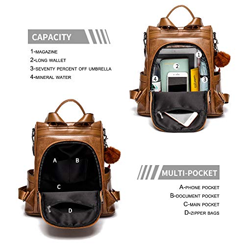 Women's Tan Backpack PU Leather Anti-theft Casual Shoulder Bag - Women's Tan Backpack PU Leather Anti-theft Casual Shoulder Bag - Travelking