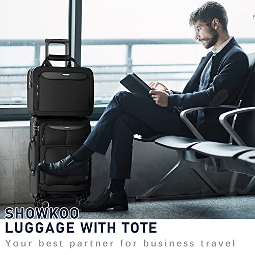 SHOWKOO Carry-on Luggage 2 Piece Softside Lightweight Durable - Black - SHOWKOO Carry-on Luggage 2 Piece Softside Lightweight Durable - Black - Travelking