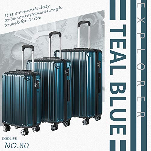 COOLIFE 3 Piece Expandable Luggage Set With TSA Lock - Teal - COOLIFE 3 Piece Expandable Luggage Set With TSA Lock - Teal - Travelking