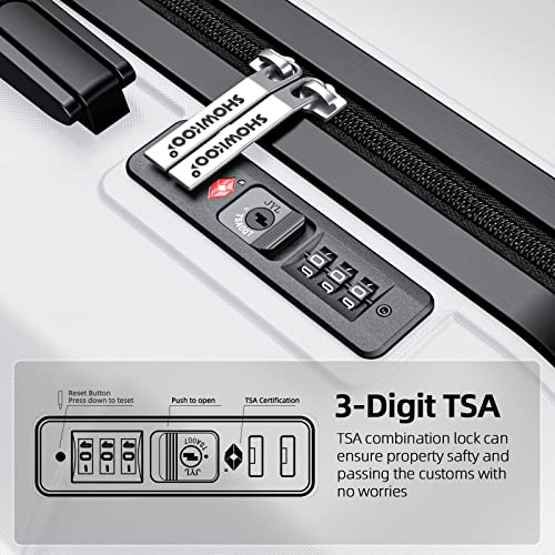 SHOWKOO Luggage Set Expandable PC+ABS Durable Double Wheels TSA Lock White 3pcs - SHOWKOO Luggage Set Expandable PC+ABS Durable Double Wheels TSA Lock White 3pcs - Travelking