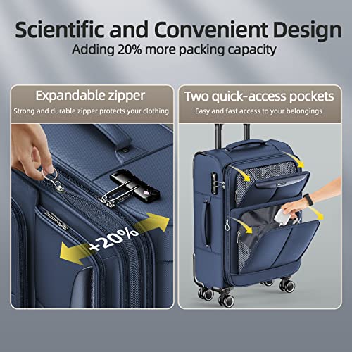 SHOWKOO Luggage Sets 3 Piece Softside Expandable Lightweight, Blue - SHOWKOO Luggage Sets 3 Piece Softside Expandable Lightweight, Blue - Travelking
