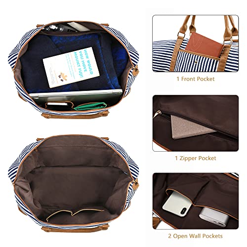 Canvas Duffel Weekender Bag with Shoe Compartment - Blue Stripe - Canvas Duffel Weekender Bag with Shoe Compartment - Blue Stripe - Travelking