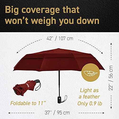 Windproof Travel Umbrellas for Rain - Lightweight - Double Vent - Marsala - Windproof Travel Umbrellas for Rain - Lightweight - Double Vent - Marsala - Travelking