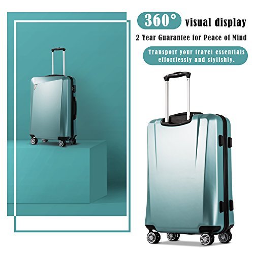 Coolife 3 Piece Luggage Set- PC+ABS Spinner - New Ice Blue - Coolife 3 Piece Luggage Set- PC+ABS Spinner - New Ice Blue - Travelking