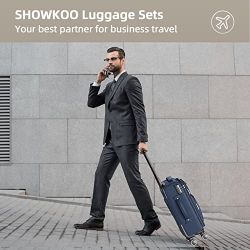 SHOWKOO Luggage Sets 3 Piece Softside Expandable Lightweight, Blue - SHOWKOO Luggage Sets 3 Piece Softside Expandable Lightweight, Blue - Travelking