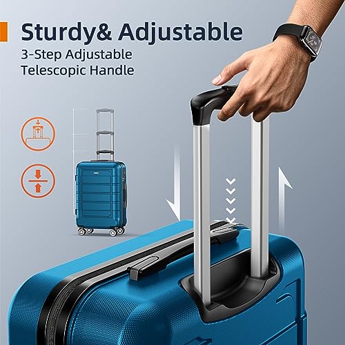 SHOWKOO Luggage Sets Expandable PC+ABS Durable Suitcase 3 PC Set, Sea Blue - SHOWKOO Luggage Sets Expandable PC+ABS Durable Suitcase 3 PC Set, Sea Blue - Travelking
