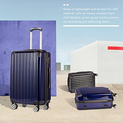 Coolife 3 Piece Expandable Luggage Set - Spinner - Navy Blue - Coolife 3 Piece Expandable Luggage Set - Spinner - Navy Blue - Travelking