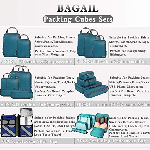 Bagail 6 Set Packing Cubes, 3 Various Sizes Travel Organizers, Navy - Bagail 6 Set Packing Cubes, 3 Various Sizes Travel Organizers, Navy - Travelking