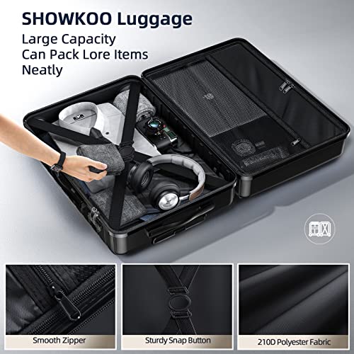 SHOWKOO Luggage Sets Expandable ABS Hardshell 3pcs, Black - SHOWKOO Luggage Sets Expandable ABS Hardshell 3pcs, Black - Travelking