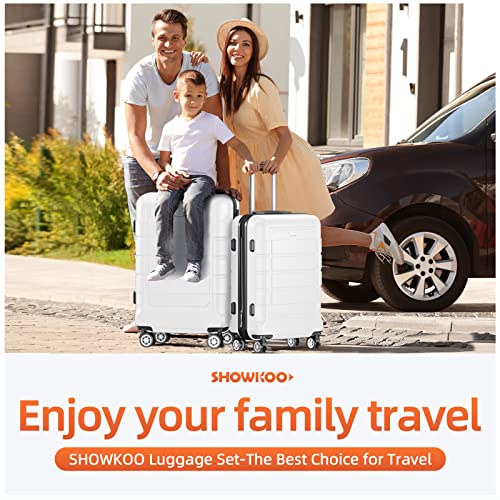 SHOWKOO Luggage Set Expandable PC+ABS Durable Double Wheels TSA Lock White 3pcs - SHOWKOO Luggage Set Expandable PC+ABS Durable Double Wheels TSA Lock White 3pcs - Travelking