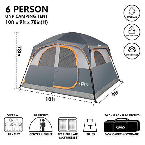 UNP Tents 6 Person Waterproof Windproof Easy Setup, Double Layer, Grey - UNP Tents 6 Person Waterproof Windproof Easy Setup, Double Layer, Grey - Travelking