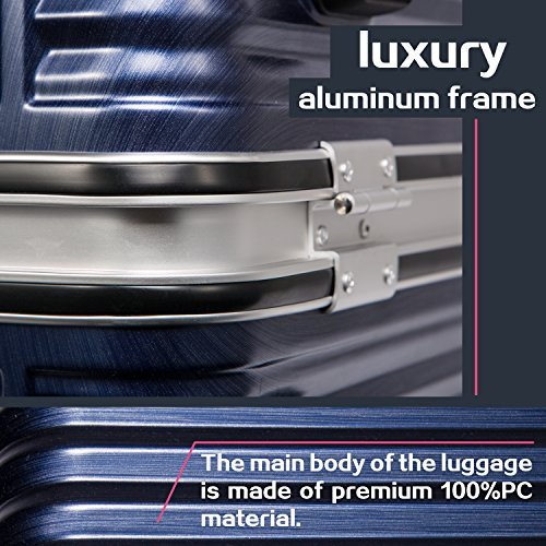 Coolife Luggage Suitcase - Luxury Aluminum Frame, 100% PC Material, 360° Dual Spinner Wheels, Blue - Coolife Luggage Suitcase - Luxury Aluminum Frame, 100% PC Material, 360° Dual Spinner Wheels, Blue - Travelking