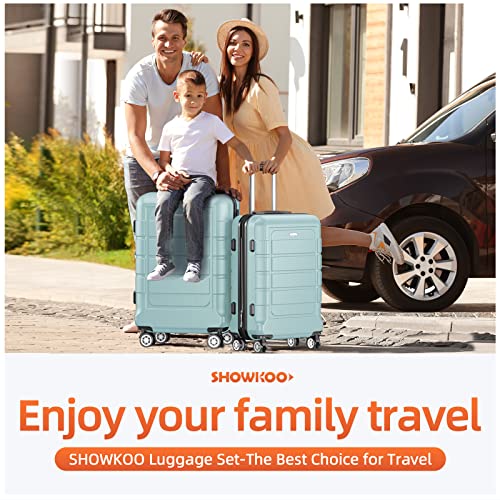 SHOWKOO Luggage Sets Expandable PC+ABS Durable Double Wheels, Mint Green - SHOWKOO Luggage Sets Expandable PC+ABS Durable Double Wheels, Mint Green - Travelking