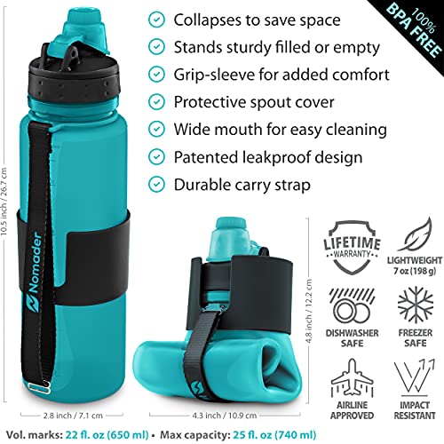 Nomader BPA Free Collapsible Sports Water Bottle - Blue - Nomader BPA Free Collapsible Sports Water Bottle - Blue - Travelking