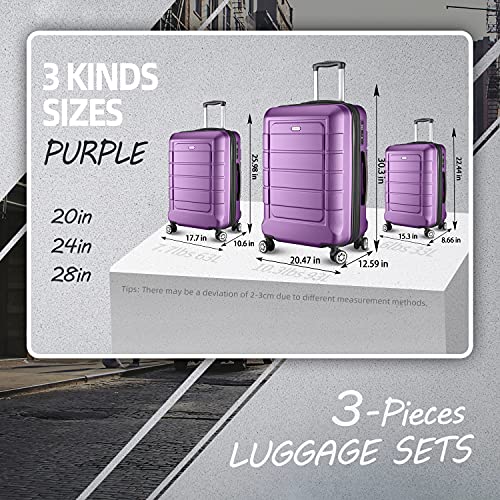 SHOWKOO 3 Piece Expandable Luggage Set - with TSA Lock - Purple - SHOWKOO 3 Piece Expandable Luggage Set - with TSA Lock - Purple - Travelking