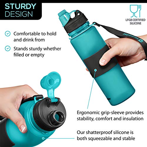 Nomader BPA Free Collapsible Sports Water Bottle - Blue - Nomader BPA Free Collapsible Sports Water Bottle - Blue - Travelking