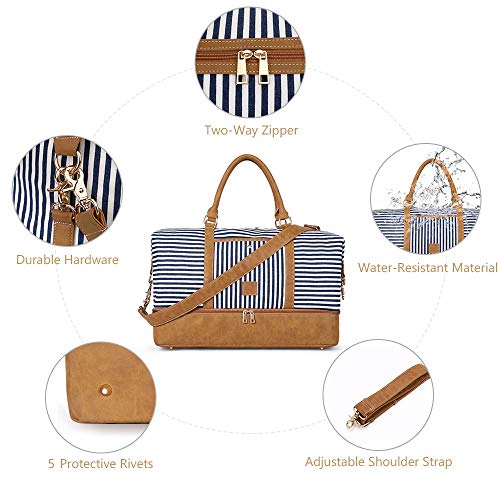 Canvas Duffel Weekender Bag with Shoe Compartment - Blue Stripe - Canvas Duffel Weekender Bag with Shoe Compartment - Blue Stripe - Travelking