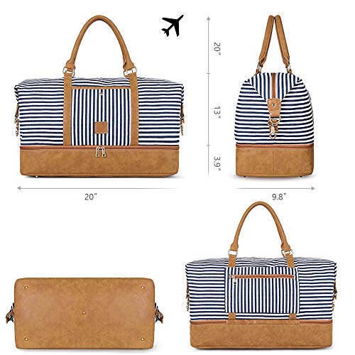 Canvas Duffel Weekender Bag with Shoe Compartment - Blue Stripe - Canvas Duffel Weekender Bag with Shoe Compartment - Blue Stripe - Travelking