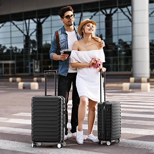 SHOWKOO Luggage Sets Expandable ABS Hardshell 3pcs, Black - SHOWKOO Luggage Sets Expandable ABS Hardshell 3pcs, Black - Travelking