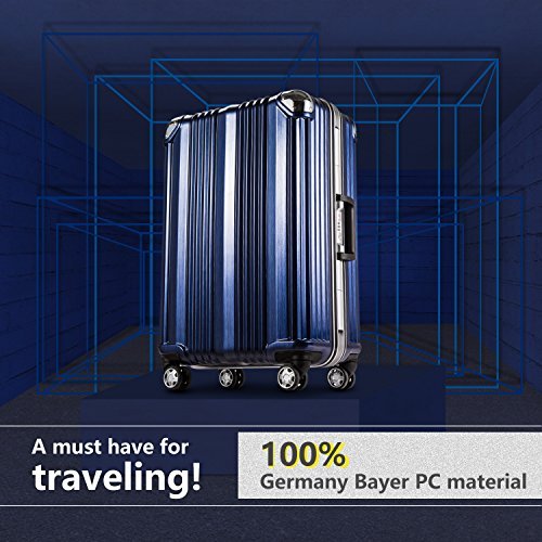 Coolife Luggage Suitcase - Luxury Aluminum Frame, 100% PC Material, 360° Dual Spinner Wheels, Blue - Coolife Luggage Suitcase - Luxury Aluminum Frame, 100% PC Material, 360° Dual Spinner Wheels, Blue - Travelking