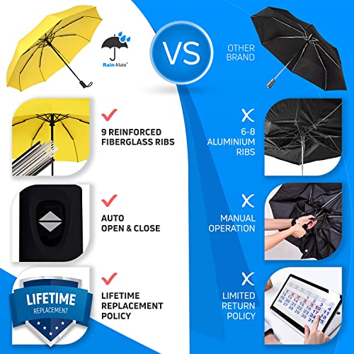 Rain-Mate Compact Travel Umbrella - Auto Open and Close - Yellow - Rain-Mate Compact Travel Umbrella - Auto Open and Close - Yellow - Travelking