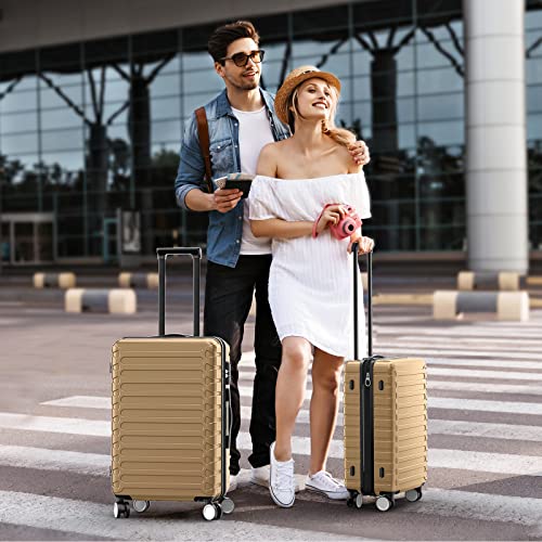 SHOWKOO Luggage Sets Expandable ABS Hardshell 3pcs Clearance, Gold - SHOWKOO Luggage Sets Expandable ABS Hardshell 3pcs Clearance, Gold - Travelking