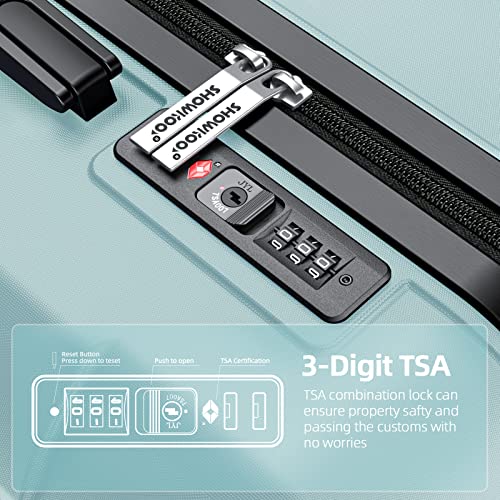 SHOWKOO Luggage Sets Expandable PC+ABS Durable Double Wheels, Mint Green - SHOWKOO Luggage Sets Expandable PC+ABS Durable Double Wheels, Mint Green - Travelking