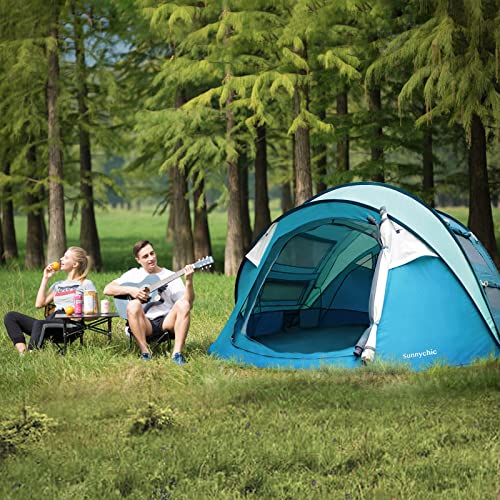 Sunnychic Double Layer 4 Person Easy Pop Up Camping Tent - Sunnychic Double Layer 4 Person Easy Pop Up Camping Tent - Travelking