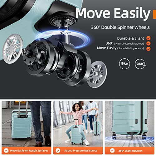 SHOWKOO Luggage Sets Expandable PC+ABS Durable Double Wheels, Mint Green - SHOWKOO Luggage Sets Expandable PC+ABS Durable Double Wheels, Mint Green - Travelking