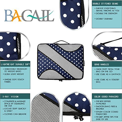 Bagail 6 Set Packing Cubes, 3 Various Sizes Travel Organizers, Navy - Bagail 6 Set Packing Cubes, 3 Various Sizes Travel Organizers, Navy - Travelking