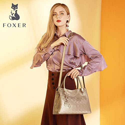 FOXER Leather Handbags for Women, Cow Leather Lock, Gold - FOXER Leather Handbags for Women, Cow Leather Lock, Gold - Travelking