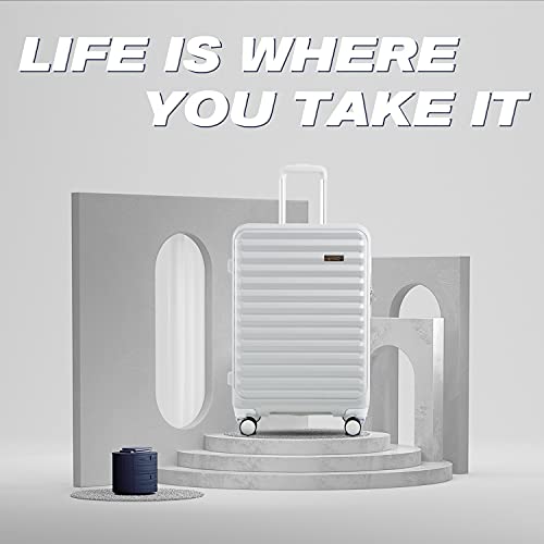 Coolife Luggage Suitcase 3 Piece Set expandable - ABS-PC - White Grid - Coolife Luggage Suitcase 3 Piece Set expandable - ABS-PC - White Grid - Travelking