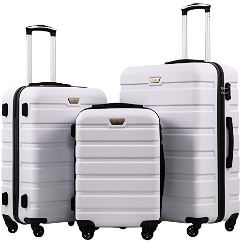 COOLIFE 3 Piece Luggage Set - Hardshell Lightweight With TSA Lock - White - COOLIFE 3 Piece Luggage Set - Hardshell Lightweight With TSA Lock - White - Travelking