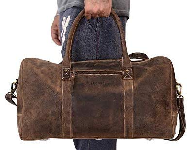 KomalC Leather Travel Duffle Bag Full Grain Leather Overnight - KomalC Leather Travel Duffle Bag Full Grain Leather Overnight - Travelking