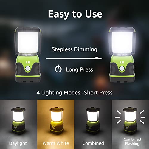 LED Camping Lantern, Consciot Battery Powered Camping Lights, 1000LM, 4  Light Modes, IPX4 Waterproof Tent Lights, Portable Flashlight for Power