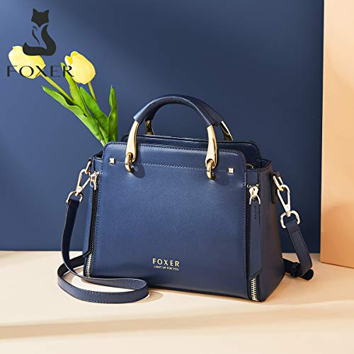 FOXER Handbags for Women, Genuine Leather Tote Bag, Dark Blue - FOXER Handbags for Women, Genuine Leather Tote Bag, Dark Blue - Travelking