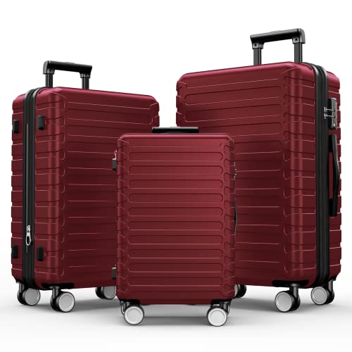SHOWKOO Luggage Sets Expandable ABS Hardshell 3pcs Clearance, Wine Red - SHOWKOO Luggage Sets Expandable ABS Hardshell 3pcs Clearance, Wine Red - Travelking