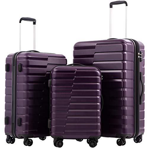 COOLIFE 3 Piece Expandable Luggage Set With TSA Lock - Purple - COOLIFE 3 Piece Expandable Luggage Set With TSA Lock - Purple - Travelking
