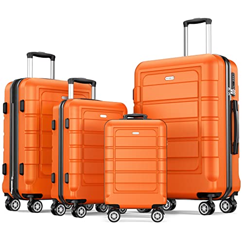 SHOWKOO 4 Piece Expandable Luggage Set With TSA Lock - Orange - SHOWKOO 4 Piece Expandable Luggage Set With TSA Lock - Orange - Travelking