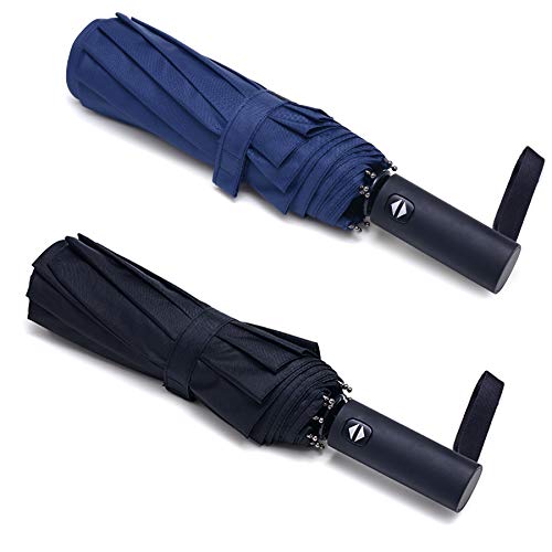 2 Travel Umbrellas - Windproof Auto Open & Close - Black & Blue - 2 Travel Umbrellas - Windproof Auto Open & Close - Black & Blue - Travelking