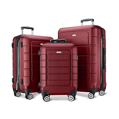 SHOWKOO 3 Piece Expandable Luggage Set  with TSA Lock - Red Wine - SHOWKOO 3 Piece Expandable Luggage Set  with TSA Lock - Red Wine - Travelking