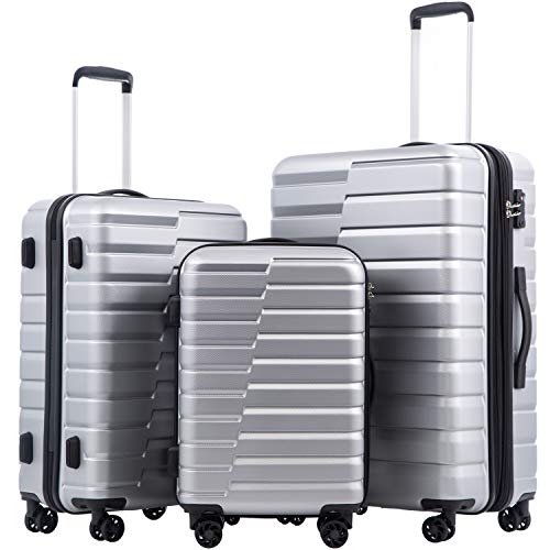 COOLIFE 3 Piece Luggage Set - PC ABS - TSA Lock - Silver - COOLIFE 3 Piece Luggage Set - PC ABS - TSA Lock - Silver - Travelking